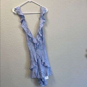 Cotton Candy LA Blue Striped Ruffle Romper